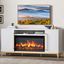 White MDF Fireplace TV Stand with Storage Cabinets and Open Shelf