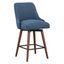 Bagford 26" Swivel Counter Stool with Blue Fabric and Espresso Wood Legs