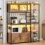 Rustic Brown Farmhouse Bakers Rack with LED Light and Power Outlet