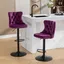 Purple Velvet Adjustable Swivel Bar Stools with Black Metal Base, Set of 2