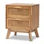 Walnut Brown Retro-Inspired 2-Drawer Rattan End Table