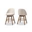 Light Beige Fabric Upholstered Walnut Wood Swivel Counter Stool Set