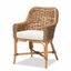 Low White and Brown Rattan Cane Arm Chair