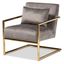 Gray Velvet Upholstered Accent Chair with Gold Metal Frame