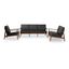 Venza Mid-Century Modern Walnut Wood Black Faux Leather 3-Piece Sofa Set