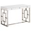 Luxe White High Gloss 47" Writing Desk with Stainless Steel Frame & Drawers