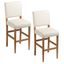 Natural White Sand Upholstered Bar Height Stools with Wood Base, Set of 2