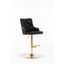 Glamorous Adjustable Swivel Black Velvet Bar Stool with Gold Metal Accents