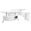 Curved Glass Top Coffee Table with White Stools