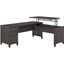Storm Gray 71'' Wood L-Shaped Sit to Stand Desk with Drawers
