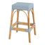 Baby Blue Rattan Backless Bar Stool with Natural Wood Frame