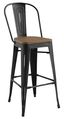 Industrial Modern 20.5" Black Steel and Bamboo Bar Stool