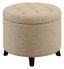 Tan Fabric Tufted Round Ottoman with Concealed Storage, 20"