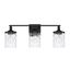 Colton 3-Light Matte Black Vanity with Clear Water Glass Shades
