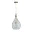 Brushed Nickel Teardrop Pendant with Clear Seeded Glass