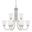 Brushed Nickel 9-Light Chandelier with Acid Washed Glass Shades