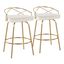 Charlotte 26" White Velvet and Gold Metal Swivel Counter Stool Set