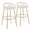 Charlotte 30" Gold Metal and White Swivel Barstool Set