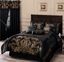 Full Black and Gold Jacquard Floral Comforter Set