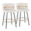 Cinch 26" White Velvet Swivel Counter Stools with Gold Footrest