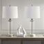 Clarity Silver Glass Cylinder Table Lamp Set with White Drum Shades