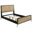 Black and Natural Queen Panel Bed with Woven Rattan Headboard