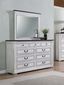 Hillcrest White and Dark Rum 9-Drawer Dresser with Mirror