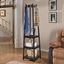 Black Wood Coat Rack with 3-Tier Storage Shelves