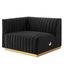 Elegant Gold Black Velvet Wood Accent Chair with Channel Tufting