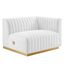 Gold White Velvet Channel-Tufted Right-Arm Lounge Chair