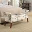 Beige Botanical Fabric Tufted Storage Bench with Rolled Armrests