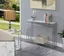 42" White Faux Marble and Chrome Console Table with Clear Glass Shelf