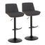 Charcoal Adjustable Swivel Bar Stools with Black Metal Base, Set of 2