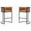 Camel and Black Faux Leather Metal Bar Stools, Set of 2