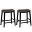 Brown Faux Leather Saddle Bar Stools with Wood Frame, Set of 2