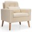 Beige Linen Square Arm Wood Frame Accent Chair with Waist Pillow