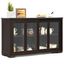 Brown MDF Sliding Door Sideboard with Glass Panels