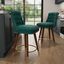 Green Velvet Upholstered Swivel Counter Stools with Wood Legs, 24" Set of 2