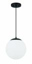 Flat Black and White Glass Globe Pendant Light