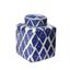 Blue and White Ceramic Diamond Pattern Ginger Jar with Lid