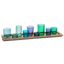 Oceanic Bliss Wood Tray with Blue & Green Glass Votive Set