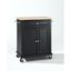 Black Wood Kitchen Cart with Natural Top and Storage