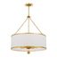 Elegante Antique Gold 8-Light Chandelier with White Silk Drum Shade