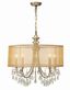 Elegant Brass Drum Chandelier with Silk Shade and Etruscan Teardrop Crystals