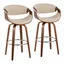 Curvini 30'' Walnut Wood and Cream Swivel Barstools Set