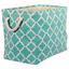 Aqua and White Fabric Collapsible Storage Bin with Rope Handles