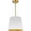 Modern Gold and White Drum Pendant Light, 14" Wide