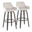 Daniella 30" White Velvet and Walnut Swivel Barstools - Set of 2