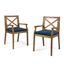 Scandinavian Teak Brown Wood Dining Chair with Blue Cushions, Set of 2