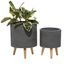 Gray Ceramic Indoor Outdoor Planter Set with Wood Legs